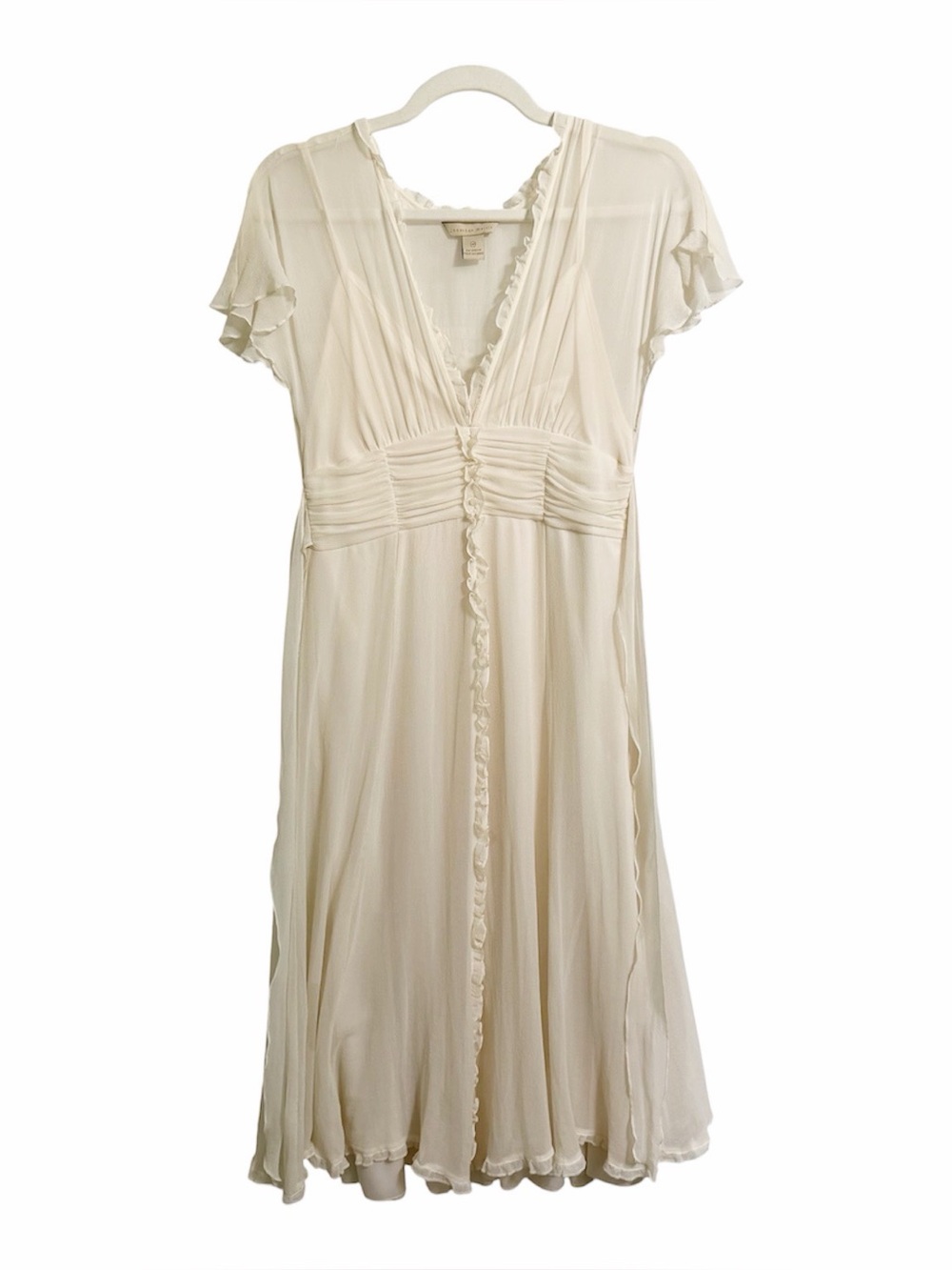 Y2K Jonathan Martin Fairy Whimsical Cream Sheer Tie Back Midi Dress Size 10